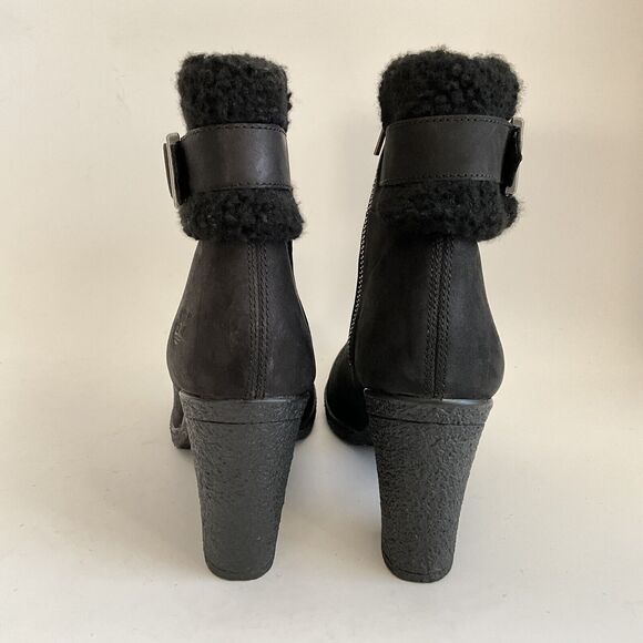 Timberland Leather Ortholite Faux Fur Cuff Buckle Bootie Black 8.5 - Picture 7 of 12